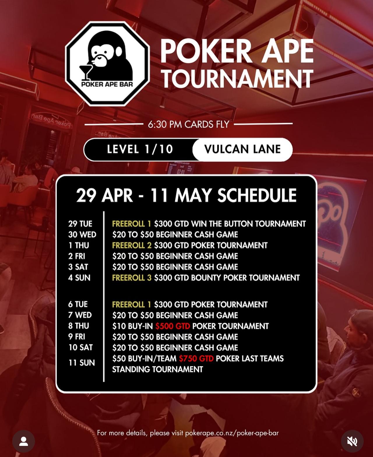 Poker Ape Bar Schedule Details